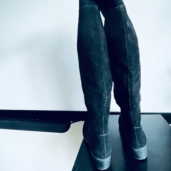 Steve Madden Tyga Suede Leather Black Over the Knee Boots 1.75” Block Heel Sz. 8 - Picture 12 of 16